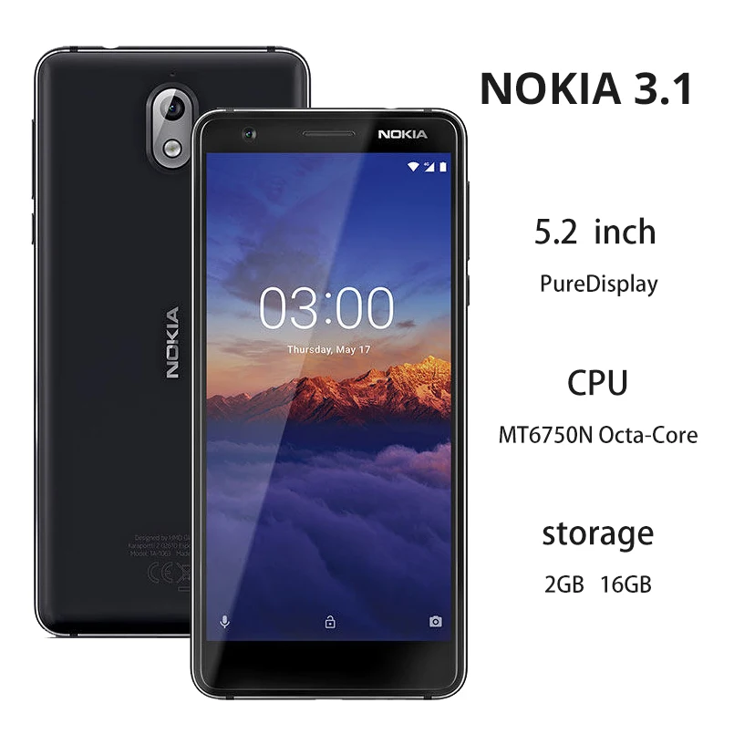 

Nokia 3.1 Global Version Android Smartphone 5.2 Inch HD+ 2GB 16GB MT6750N Octa-Core 2990mAh 4G LTE Mobile phone