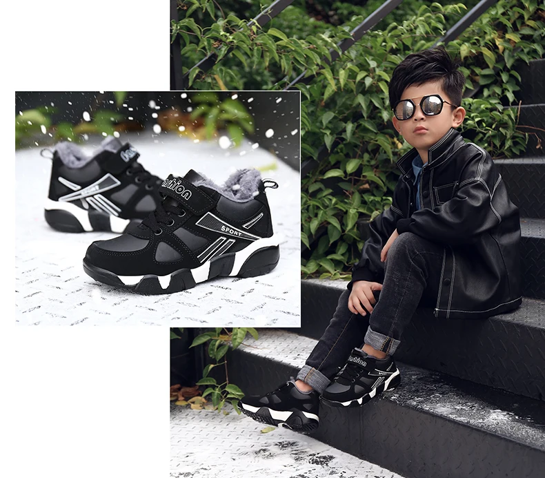 Ботинки для мальчиков; зимняя детская спортивная обувь для мальчиков; кроссовки; модная новинка года; кожаная детская обувь; размеры 28-41