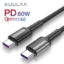KUULAA usb type-C-usb type-C кабель для Xiaomi Redmi Note 7 60 Вт PD QC 4,0 Быстрая зарядка USB-C кабель для samsung Galaxy S10 S9