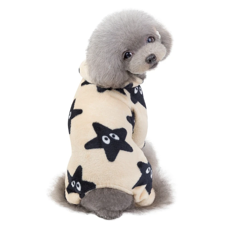 Ночная сорочка для домашних животных Костюм Толстовка осень-зима комбинезоны для собак фланель 4-клёш одежда с милым; принт со звездой; обувь с рисунком щенка
