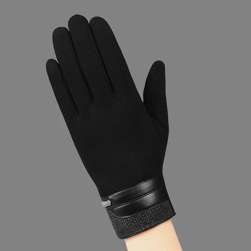 C- black Men Winter Gloves Luxury Leather Moto Guantes PU Patchwork Thick Gloves Male Motocicleta Thermal Warm Gloves anti-skid - Цвет: C- black