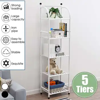 

5 Tiers Floor Metal Storage Rack Organizer Strong loading Multi-use Bathroom Kitchen Bedroom Rack Standing Book Shelf Home Decor