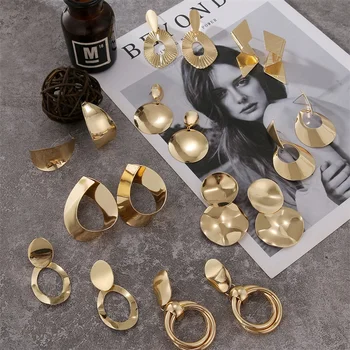 

Vintage Metal Geometric Earrings For Women Trendy Gold Color Round Hanging Drop Dangle Earrings Statement Fashion Jewelry