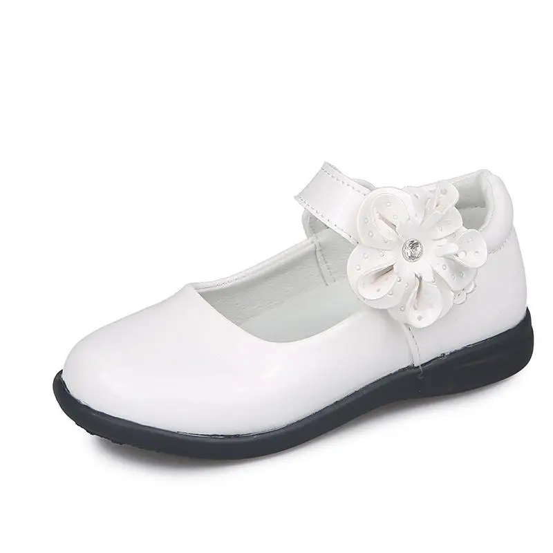Обувь принцессы для девочек; модельные детские туфли; черная кожаная обувь для школьной униформы вечерние туфли на плоской подошве; модная брендовая обувь с цветочным принтом для студентов - Цвет: White