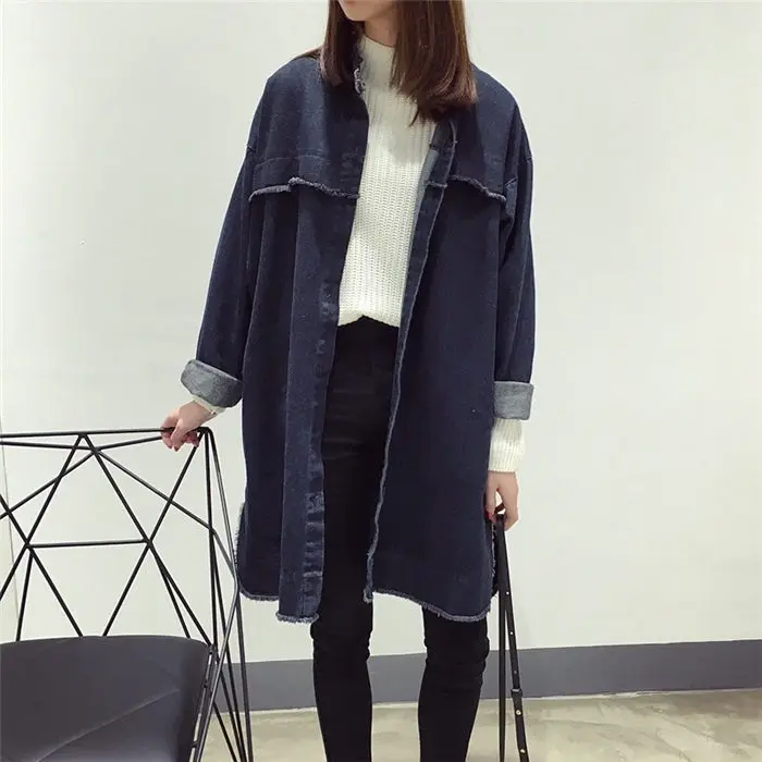 Весенняя и Осенняя джинсовая куртка Женская свободная Корейская Harajuku большой размер длинная Повседневная ветровка винтажная джинсовая рубашка пальто f2675