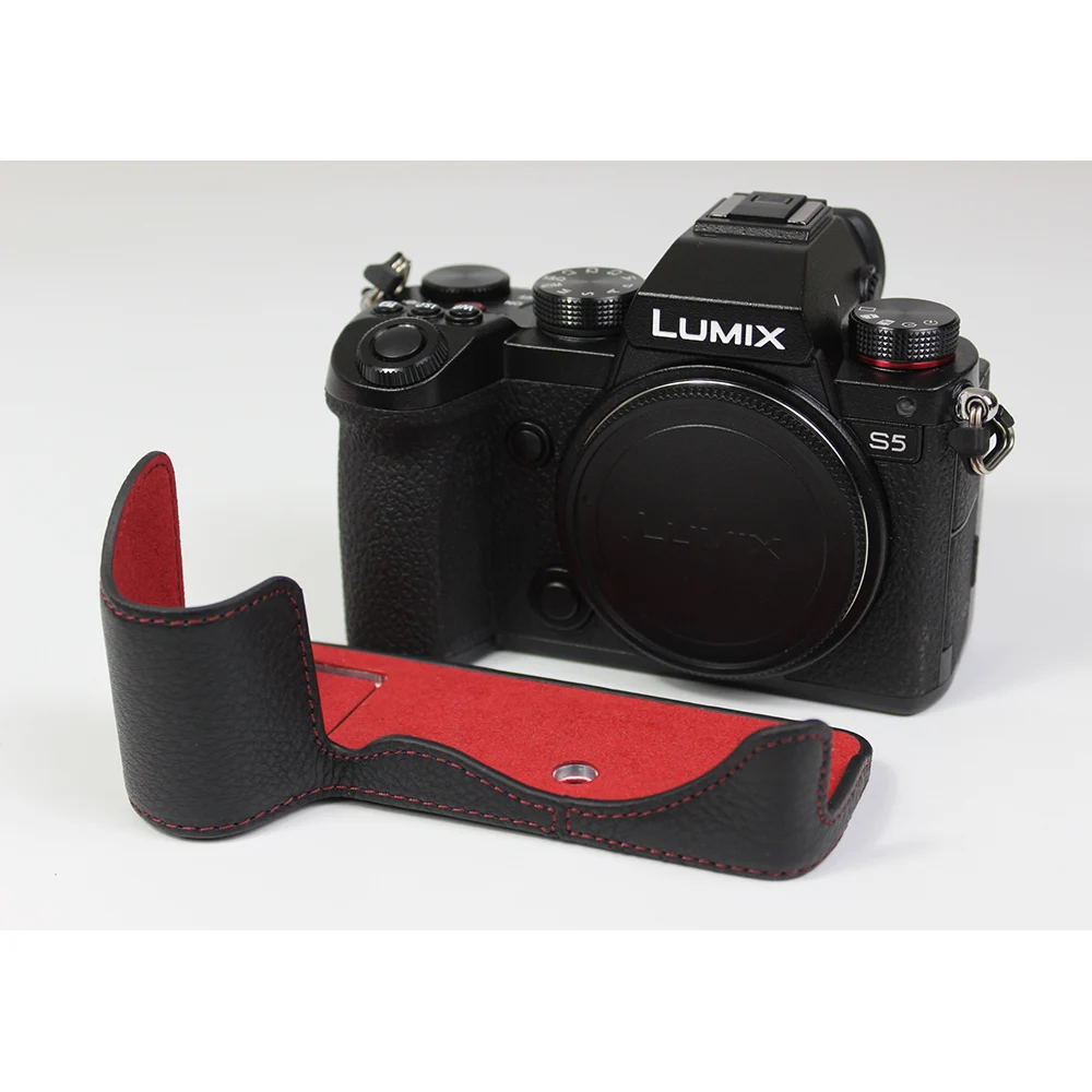 Couro Genuíno Meia Capa Bolsa para Câmera Portátil Concha Protetora para Panasonic Lumix s5 Markii S5ii - Image 3