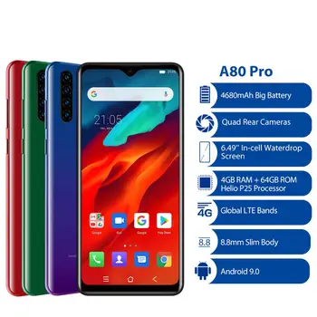 Перейти на Алиэкспресс и купить Blackview A80 Pro Quad сзади Камера Android 9,0 Celular 6,49» в виде капли воды, Экран 4 Гб + 64 Гб Octa Core глобальная версия 4G мобильный телефон