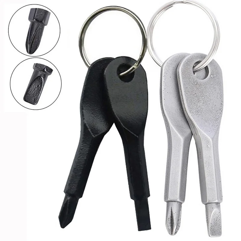 

2pcs Pocket Mini Portable one word cross combination tool screwdriver key ring outdoor portable multi-functional emergency Tool