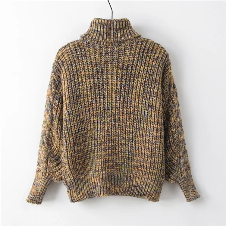 Lugentolo женский свитер, осенний и зимний пуловер с высоким воротом, толстый вязаный свитер с рукавами-фонариками, модный трендовый свитер