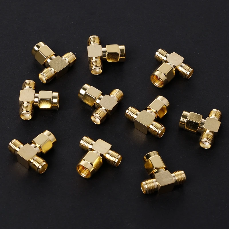 

10PCS 3 Way Splitter SMA Male to Two SMA Female Triple T RF Adapter Connector