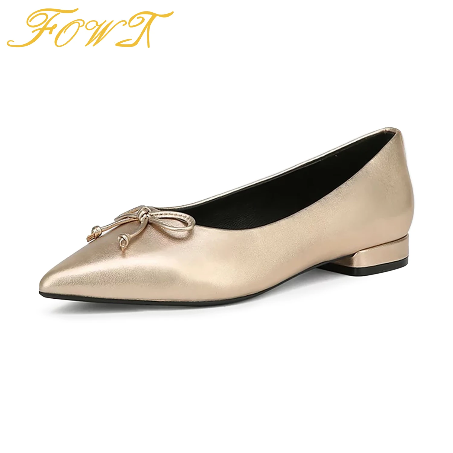 

Butterfly-Knot Women Ballet Flats 2cm Heels Pointed Toe Slip On Pumps Ladies Concise Casual Mature Shoes Large Size 43 44 FOWT