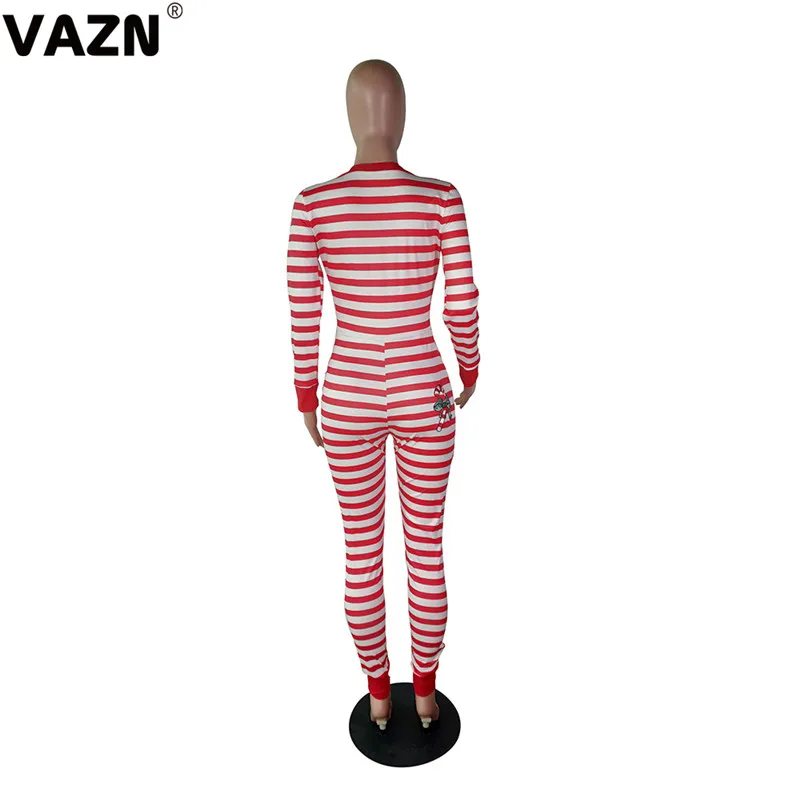 VAZN YM9180 Hot Striped Young Energy Zipper Cute Daily Full Sleeve 2 Color High Waist Women Elastic Skinny Long Jumpsuits