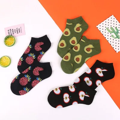 New Korean Fruit Short Socks, Pure Cotton Candy Female Boat Socks, Avocado Socks