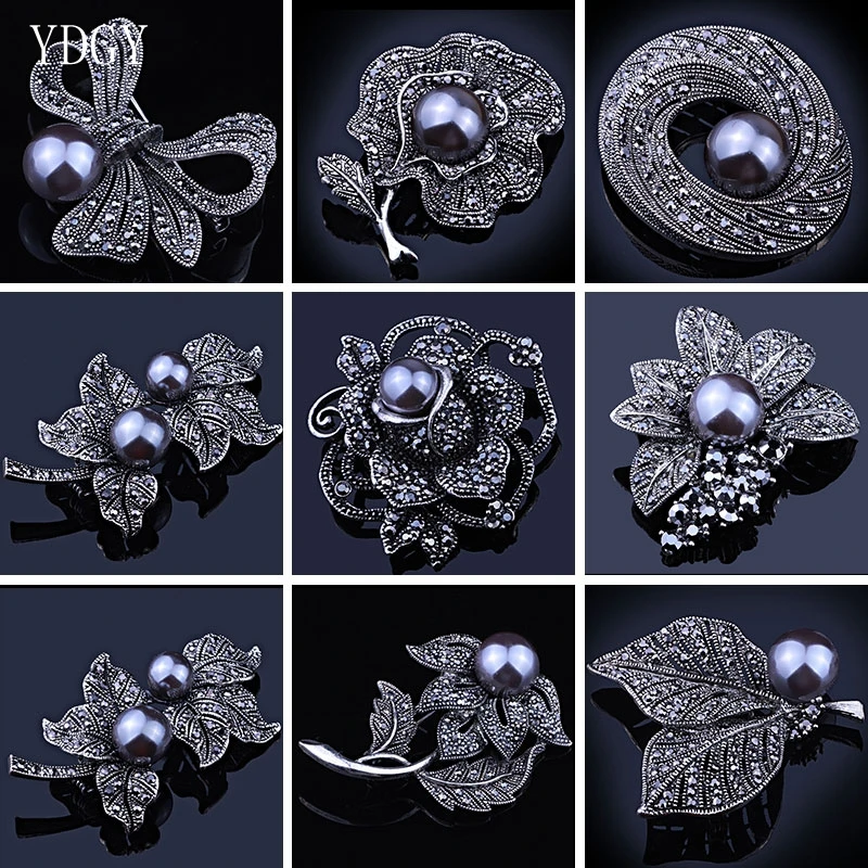 

YDGY Various styles Creative Rose Flower Grape Love Wing Brooch Pins Rhinestone Black colour Simulated Pearl Bow Brooches