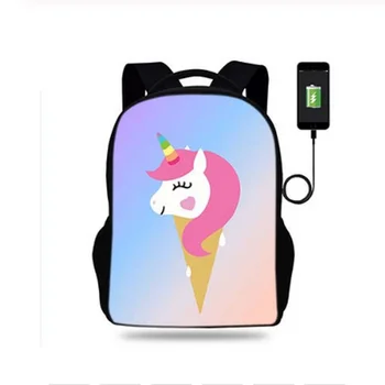 

17inch Mochila Cute Animal Unicorn Backpack Womens USB PORT Backpacks For Teenager Girls School Bags Laptop Daily Backpacks