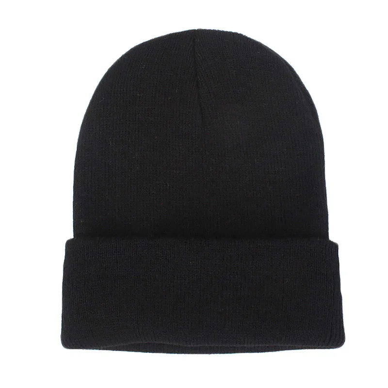 SOLID COLOR black Модные зимние шляпы, бини для женщин, вышивка в виде листьев, вязанная крючком теплая шапка, женские одноцветные Лыжные шапки в стиле хип-хоп - Цвет: SOLID COLOR black