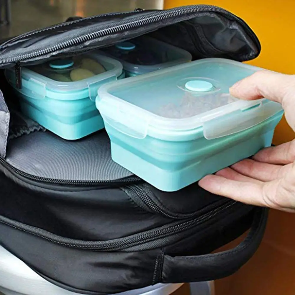 Силиконовые Коробки для обедов складной Портативный коробка чаша бенто Коробки складной Еда контейнер 350/500/800/1200 мл экологически чистые