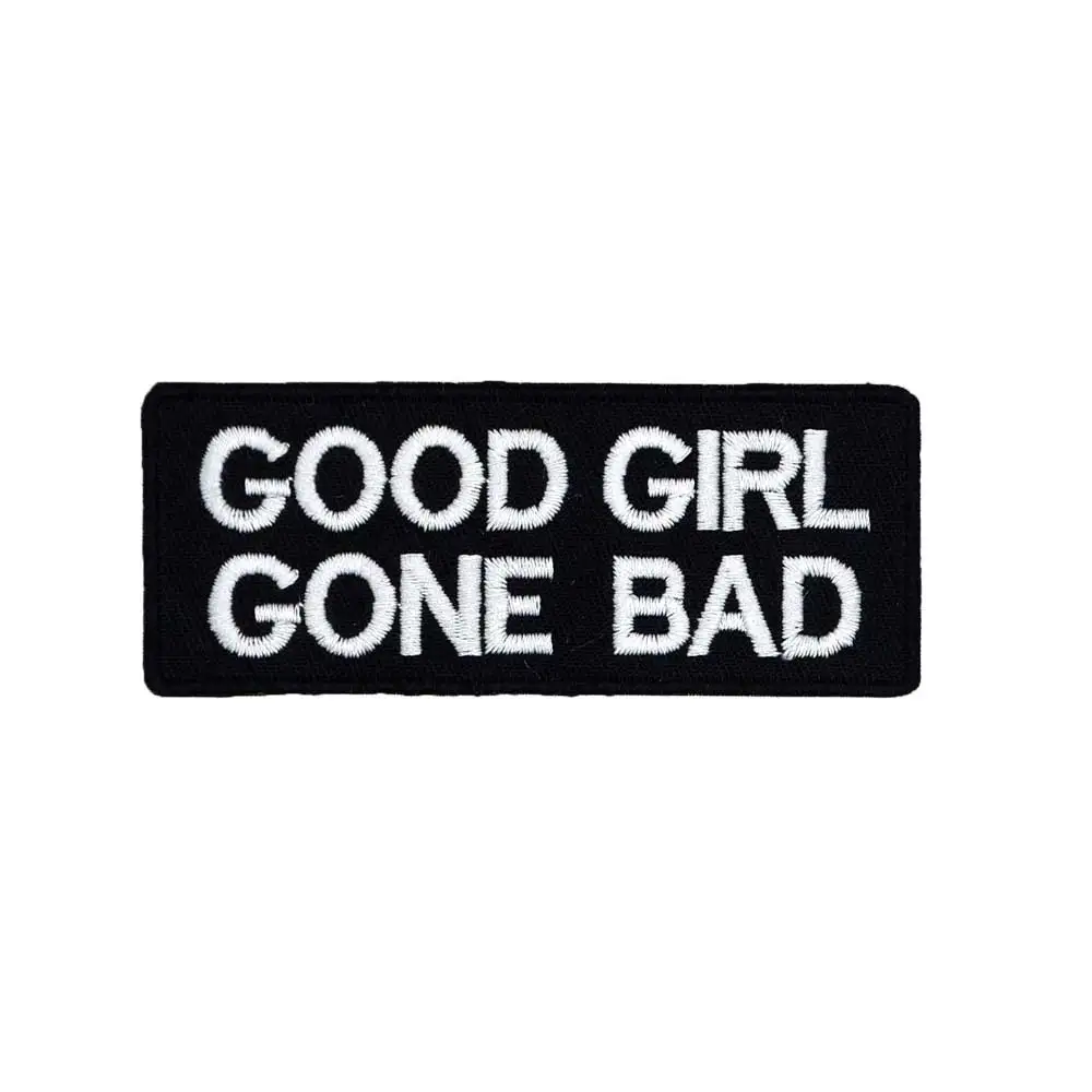 GOOD GIRL GONE BAD name нашивка в виде этикетки утюгом на подложке стиле панк военном с