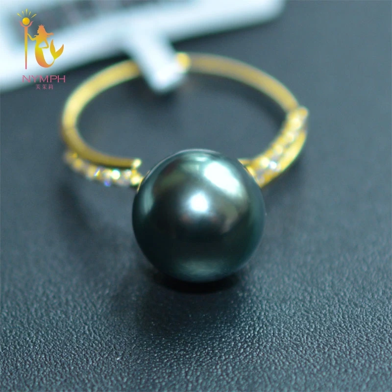 NYMPH, роскошное кольцо, настоящий талийский черный жемчуг, 11-12 мм, круглый натуральный жемчуг, 18 К, золотые аксессуары, хорошее ювелирное изделие для женщин, J308