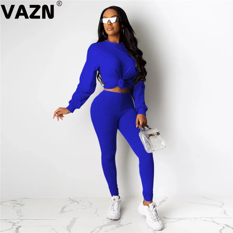 VAZN DAN8191 Обычный костюм, Повседневная Свободная Мягкая Мода, длинные штаны с длинным рукавом, тонкие спортивные костюмы для женщин, комплект из 2 предметов