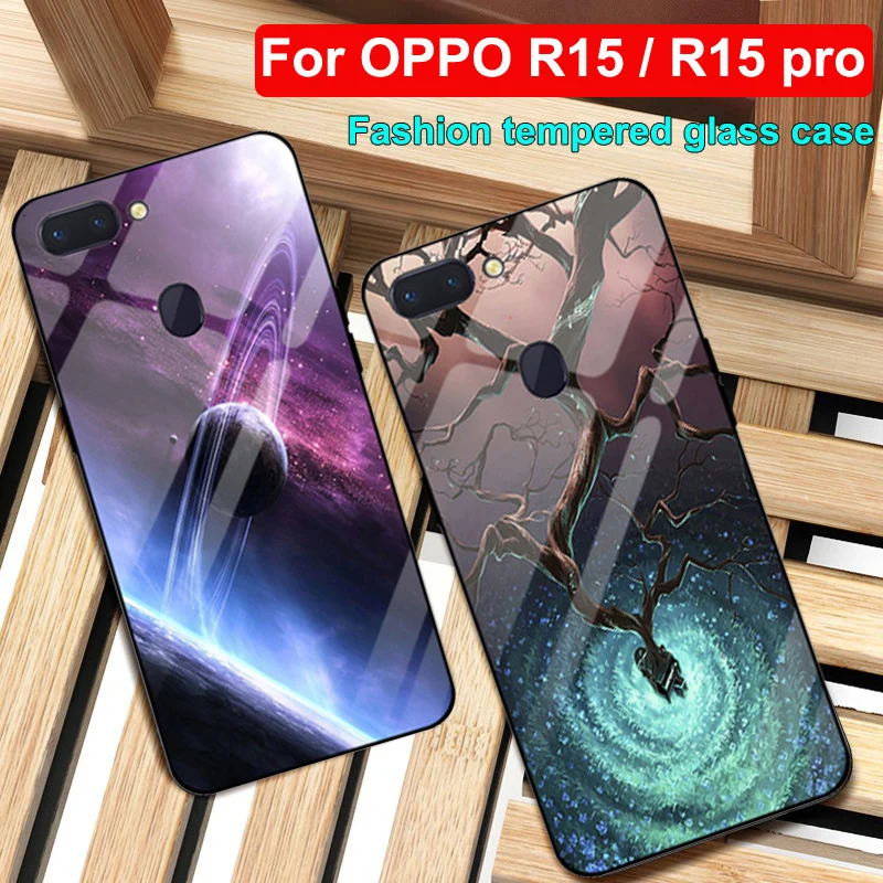Для OPPO R15 чехол R 15 Pro звездное небо закаленное стекло + края из ТПУ Жесткий для R15pro