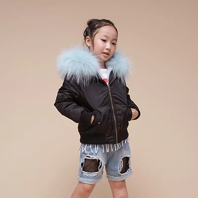 black shell babyblue Зимняя куртка-пуховик для девочек; парка с натуральным мехом и капюшоном; российское зимнее пальто; Новинка года; детская верхняя одежда; Длинная одежда для подростков - Цвет: black shell babyblue