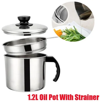 

1pc 1.2L Stainless Steel Oil Bottle Oil Strainer Pot Grease Container Oil Storage Bottle Can Grease Keeper With Strainer And Lid