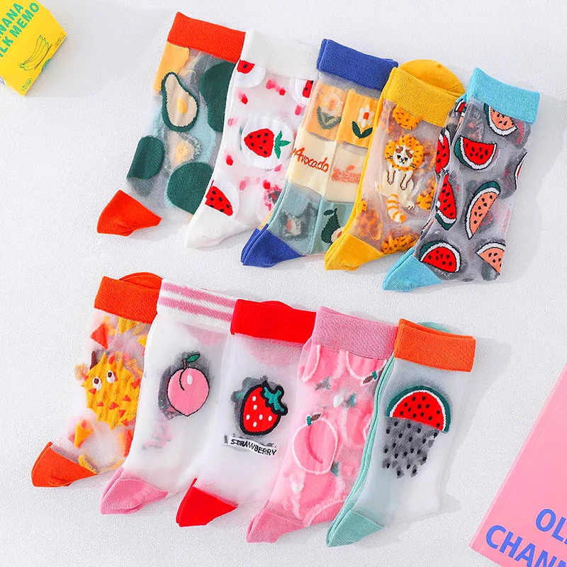 bed socks for women 5 Pairs Spring Summer Women Socks Cartoon Avocado Causal Short Sock Embroidery Breathable Funny Sock Harajuku Female Ankle Socks heated socks for women