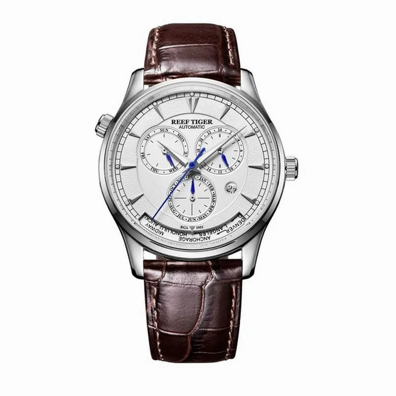 automatic watch p8 Мужские часы, мужские наручные часы Риф Тигр Роскошные водонепроницаемые автоматические механические наручные часы relogio masculino кожаный ремешок RGA1951 - Цвет: automatic watch p8