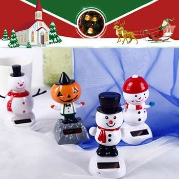 

11cm Old Man Elk Snowman Solar Shaking Head Action Figure Anime Figure Pumpkin Man Plastic Toys Christmas Halloween Gifts