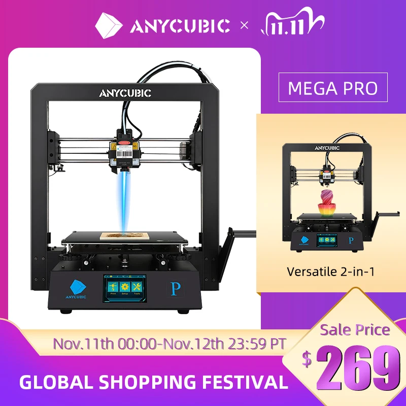 ANYCUBIC Mega Pro Laser Engraving 3D Printer Printing 3d Printers With TMC2208 3D Laser Printer Upgrade Version of Mega S