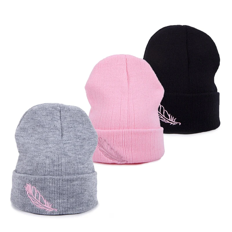 Winter Beanie Warm Women New Rose Embroidery Turban Hats Knitted Snow Ski Knit Hat