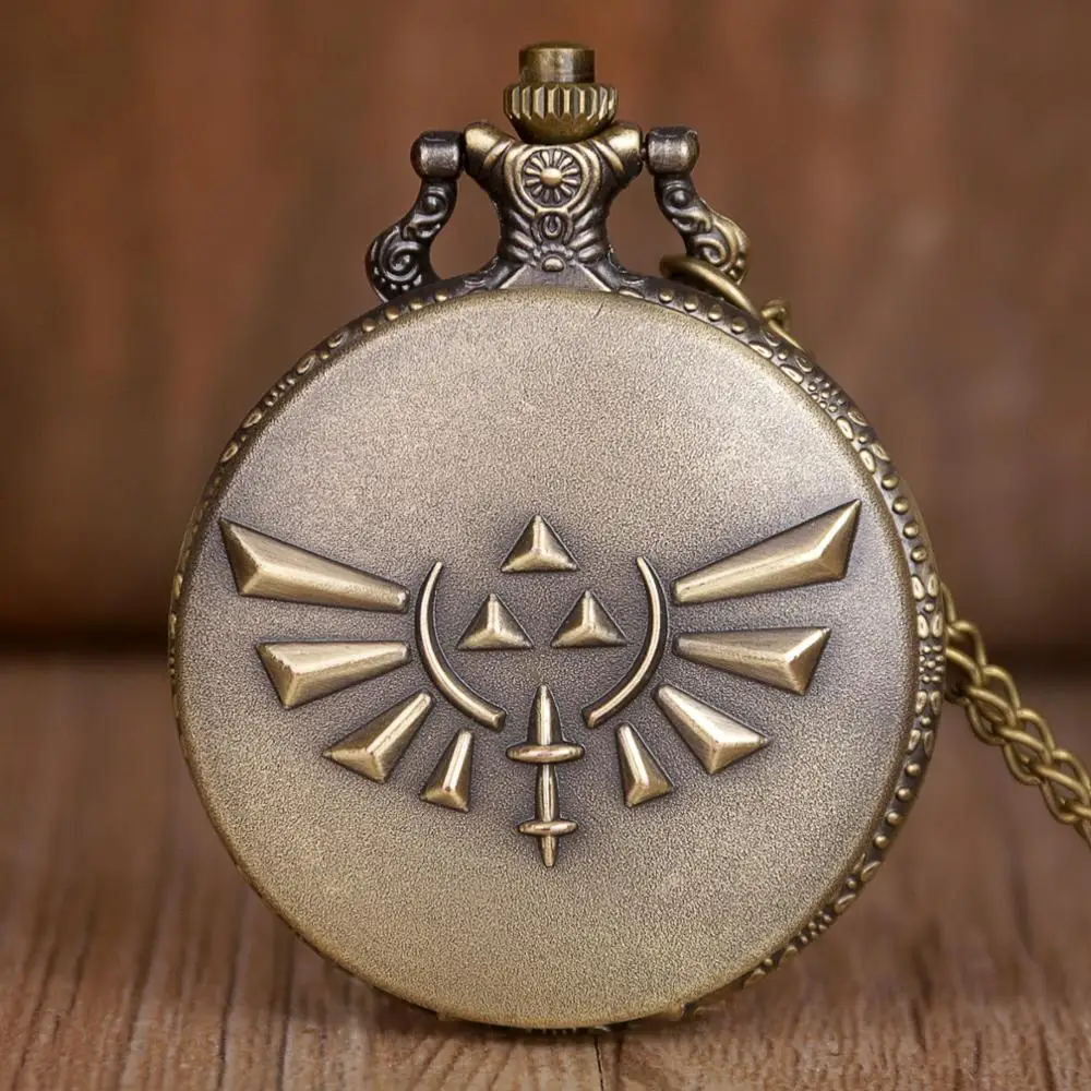 

New The Legend of Zelda Skyward Sword Bronze Quartz Pocket Watch Analog Pendant Necklace Men Womens with Chain Gift XH3010