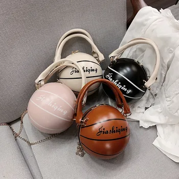

Small Personality Basketball Hand Bag Fashion Women Chains Handbag Creative Letter Shoulder Messenger Bag Female Mini Round Tote