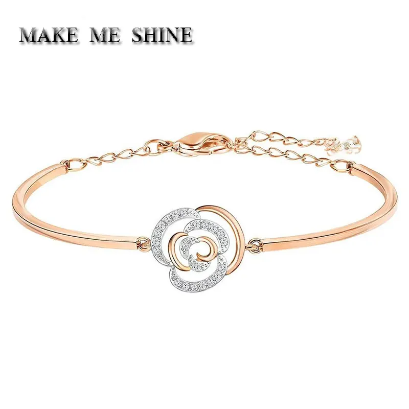 Высокое качество SWA элегантный крутой женщины девушки розовое золото личности цветок браслет женский ювелирные изделия подарок