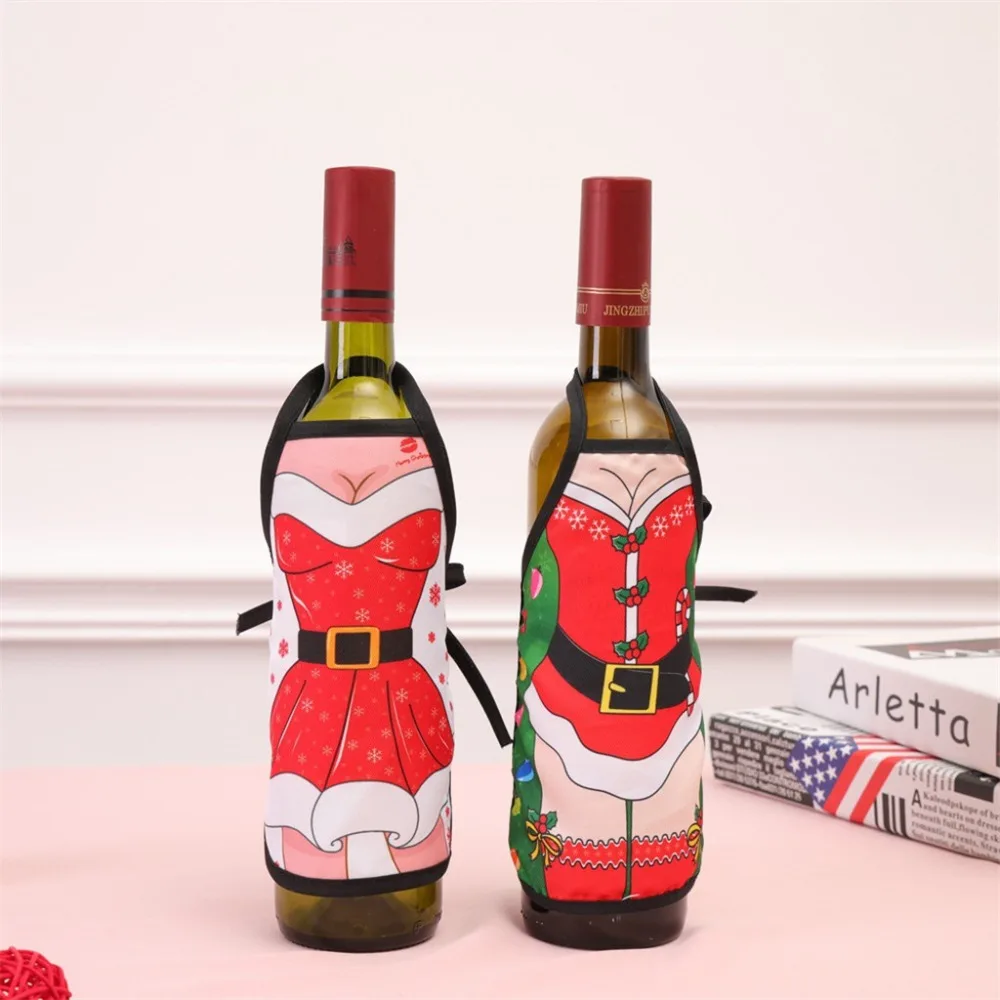 Новогодний фартук набор бутылок красного вина, сексуальные винные мешочки Санта Клауса, рождественские украшения, мини-сумки, подарок на год# 3F