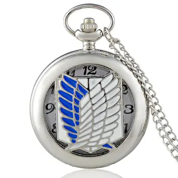 

Fashion Silver Attack on Titan Quartz Pocket Watch with Chain Retro Men Women Classic Pendant Necklace Clock Gift