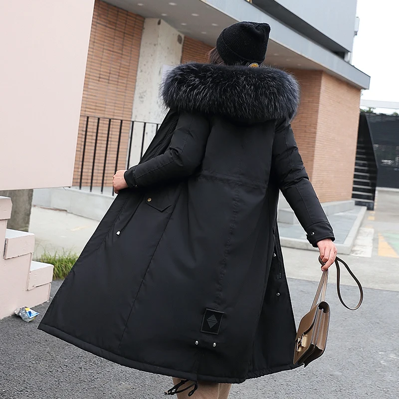 Новая женская зимняя куртка большого размера зимняя куртка женская парка шерстяная подкладка длинное тонкое утепленное меховое пальто Женская куртка