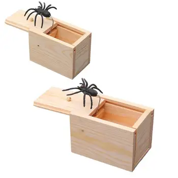 

April Fool's Day Gift Wooden Scare Box Prank Hidden Spider Horror Box Play Joke Office Scare Toy Wooden Scare Box