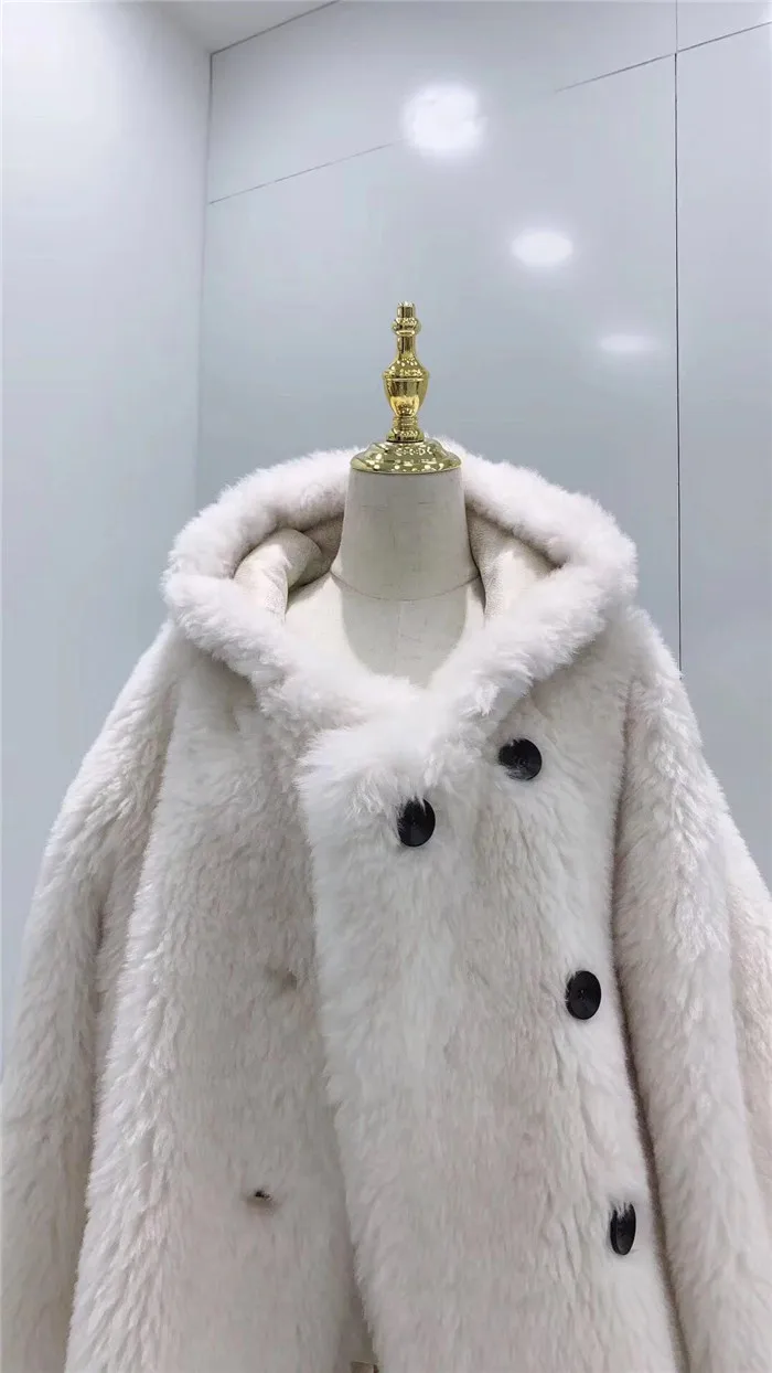 Новое зимнее женское пальто из натуральной овечьей шерсти с капюшоном, повседневное женское длинное пальто из натуральной овечьей шерсти