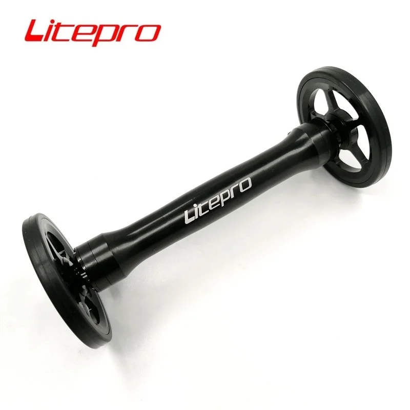 Litepro Folding Bike Easy Wheel & Telescopic Rod Extension Bar For Brompton Rear Racks bicycle auxiliary wheels