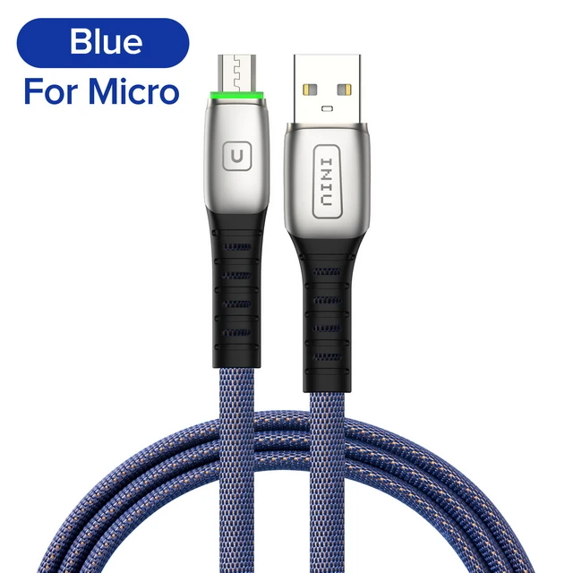 INIU 2 м 3 а светодиодный USB кабель зарядное устройство для iPhone 11 Pro XS MAX XR X 8 7 6S 6 Plus 5 5S шнур для быстрой зарядки мобильного телефона - Цвет: Blue For Micro USB