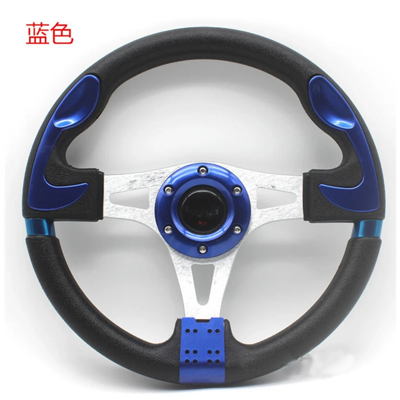 Универсальный ПВХ кожаный руль 320 мм 13 дюймов гоночный руль алюминиевый для дрифта спортивный руль s и Рог - Цвет: Синий