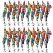 30Pcs/20Pcs/10Pcs Wooden Shrimp Fishing Lure Squid Jig Fishing Hook Octopus Cuttlefish Artificial Jigging Lures Hard Bait