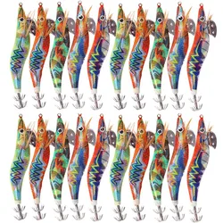 30Pcs/20Pcs/10Pcs Wooden Shrimp Fishing Lure Squid Jig Fishing Hook Octopus Cuttlefish Artificial Jigging Lures Hard Bait
