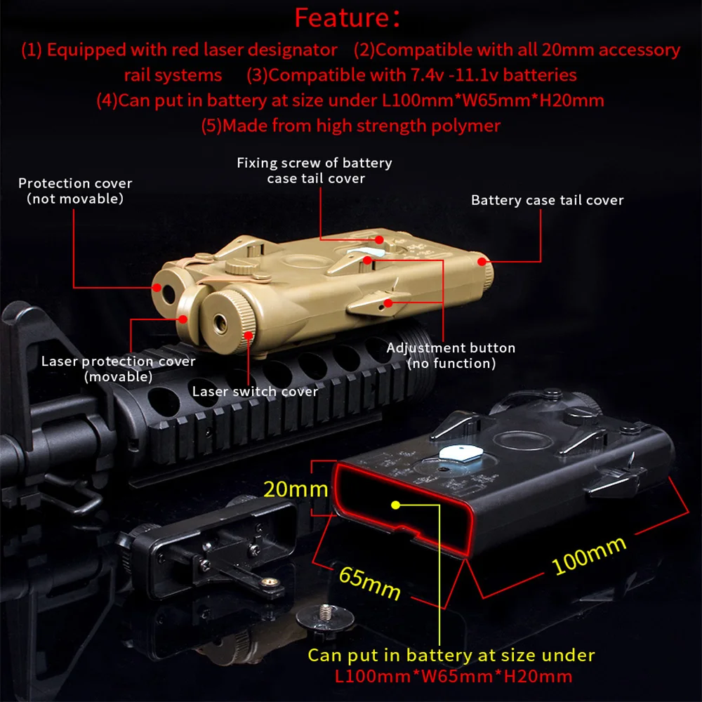 Softair Tactical AN PEQ-2 Battery Case Red laser Ver for 20mm Rails No Function Red laser Ver ANPEQ-2 Battery Case WEX426