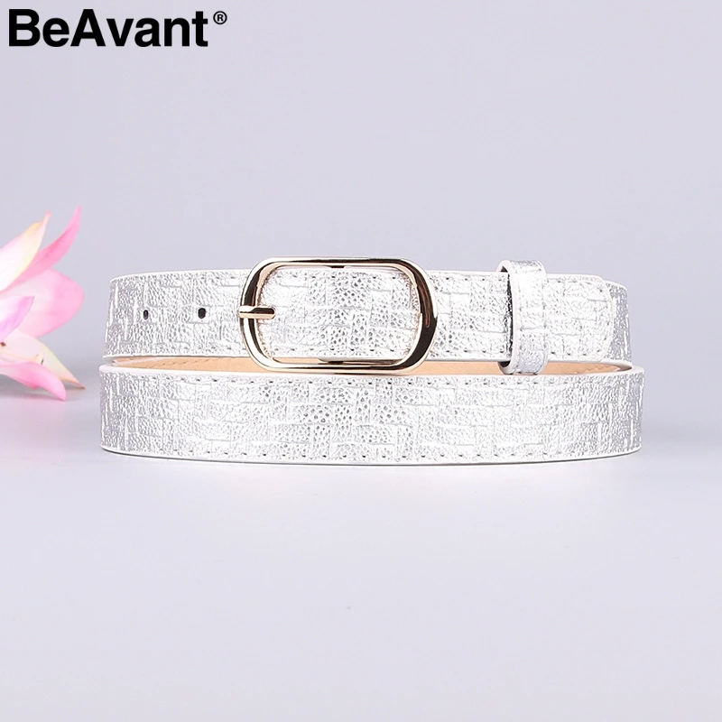 Серебристый BeAvant змеиное платье джинсы женский пояс Женская змеиная кожа с узором принт кожаный пояс из искусственной кожи Золотая квадратная игла пояс на пряжке - Цвет: Серебристый