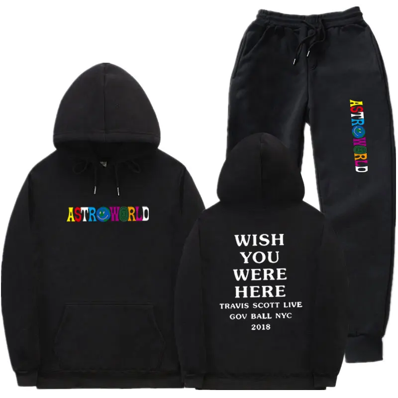 Мода, уличная одежда ASTROWORLD, худи, костюм, спортивный костюм, черный, серый, темно-серый, спортивные штаны, одежда для фитнеса, толстовка, штаны - Цвет: Black MK65
