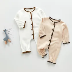 Ecavus – barboteuse pour bébés garçons et filles, barboteuse à manches longues, mode nouveau né, combinaison mignonne en coton, vêtements solides et amples pour bébés filles 