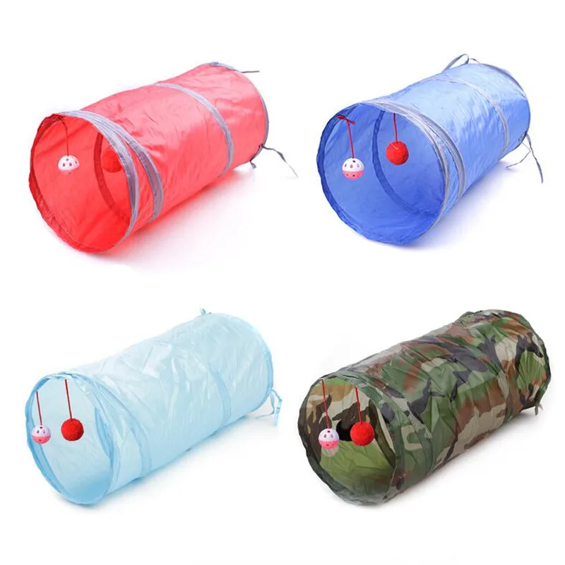 7 colors Foldable Pet Cat Toy Tunnel ring paper two-way tunnel with hanging two balls for cat Kitten playing drill bucket | Дом и сад